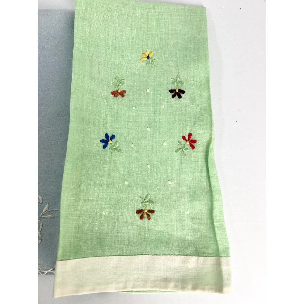 Vintage MCM guest towels teatowels set of 3 embroidered needlework lace